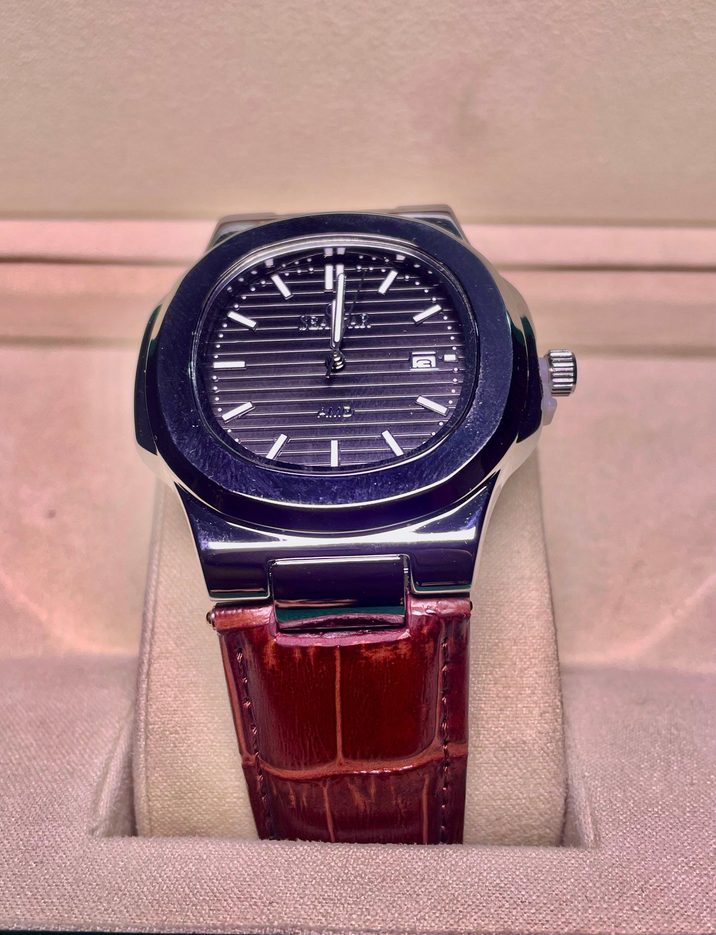 Seastar Watch With Leather Strap with Date